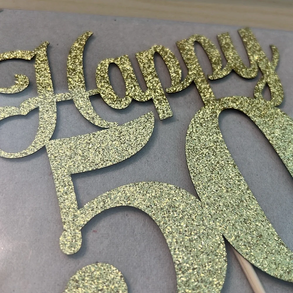 Gold Glitter Happy 50th Anniversary Cake Topper